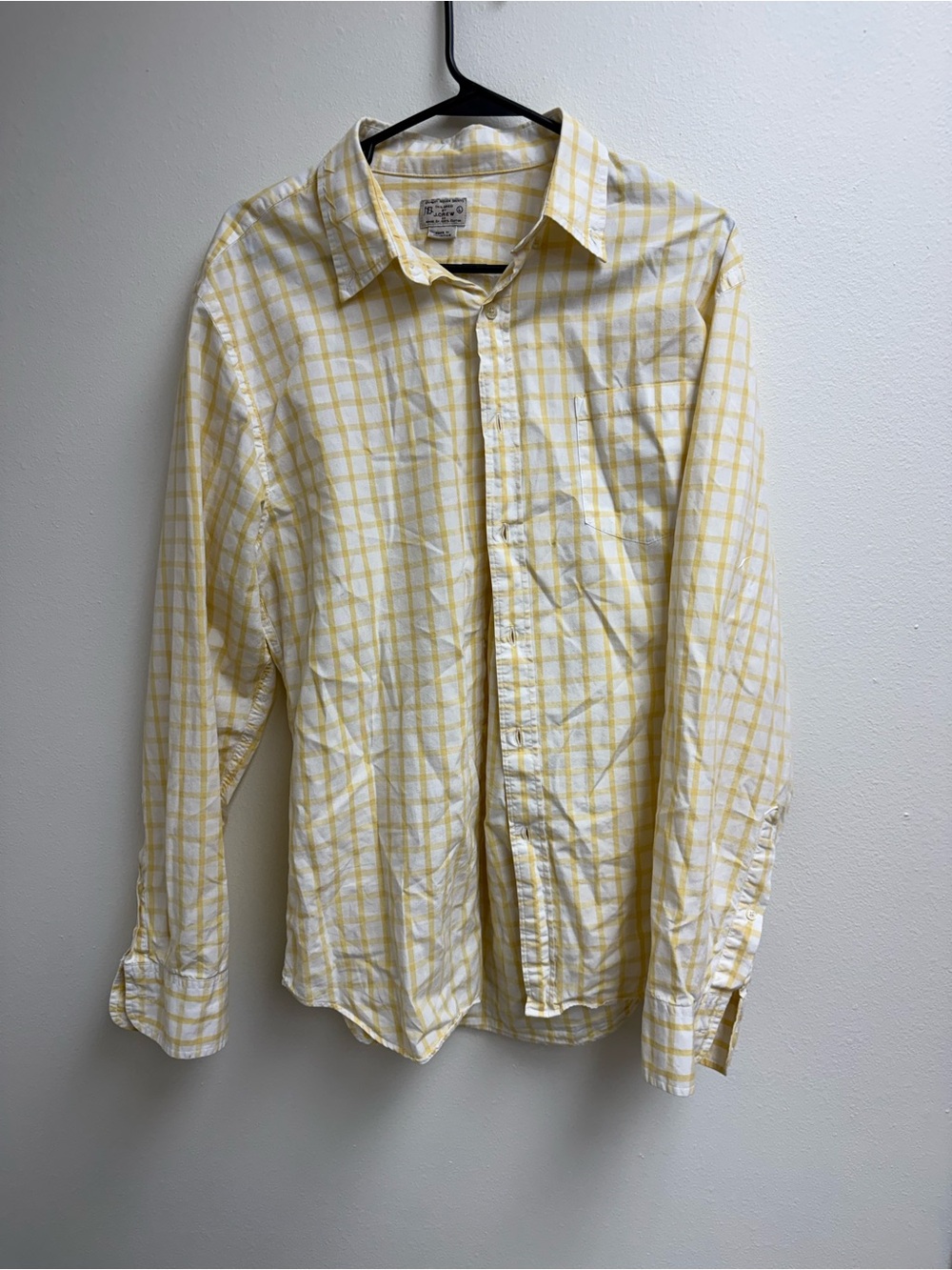 Vintage J.Crew Men's Yellow Plaid Button-Down Shirt - Lightweight Casual